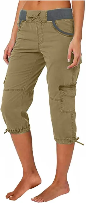 Womens Short Cargo Pants 2025 Summer Trendy Casual Drawstring Capri Pants Cropped Pants with Pocket