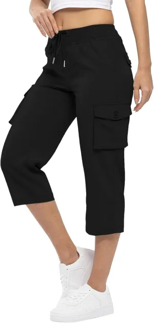 Womens Short Cargo Pants 2025 Summer Trendy Casual Drawstring Capri Pants Cropped Pants with Pocket