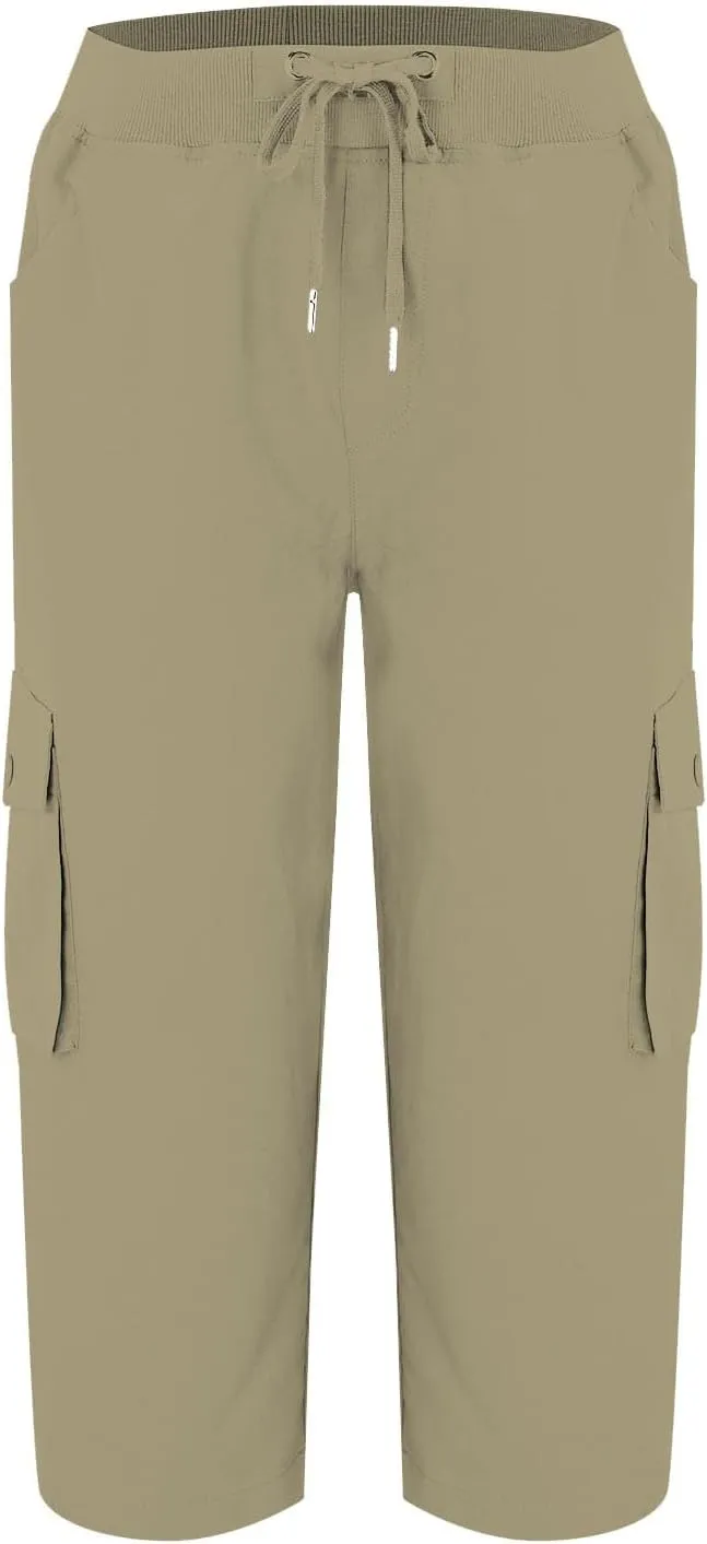 Womens Short Cargo Pants 2025 Summer Trendy Casual Drawstring Capri Pants Cropped Pants with Pocket