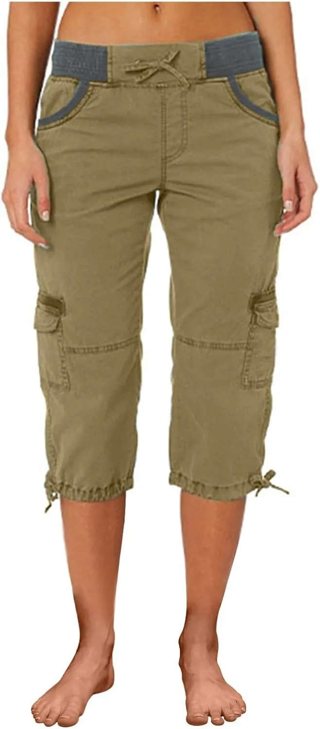 Womens Short Cargo Pants 2025 Summer Trendy Casual Drawstring Capri Pants Cropped Pants with Pocket