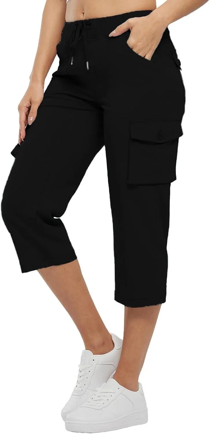 Womens Short Cargo Pants 2025 Summer Trendy Casual Drawstring Capri Pants Cropped Pants with Pocket