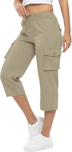 Womens Short Cargo Pants 2025 Summer Trendy Casual Drawstring Capri Pants Cropped Pants with Pocket