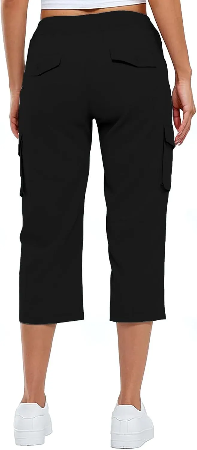 Womens Short Cargo Pants 2025 Summer Trendy Casual Drawstring Capri Pants Cropped Pants with Pocket