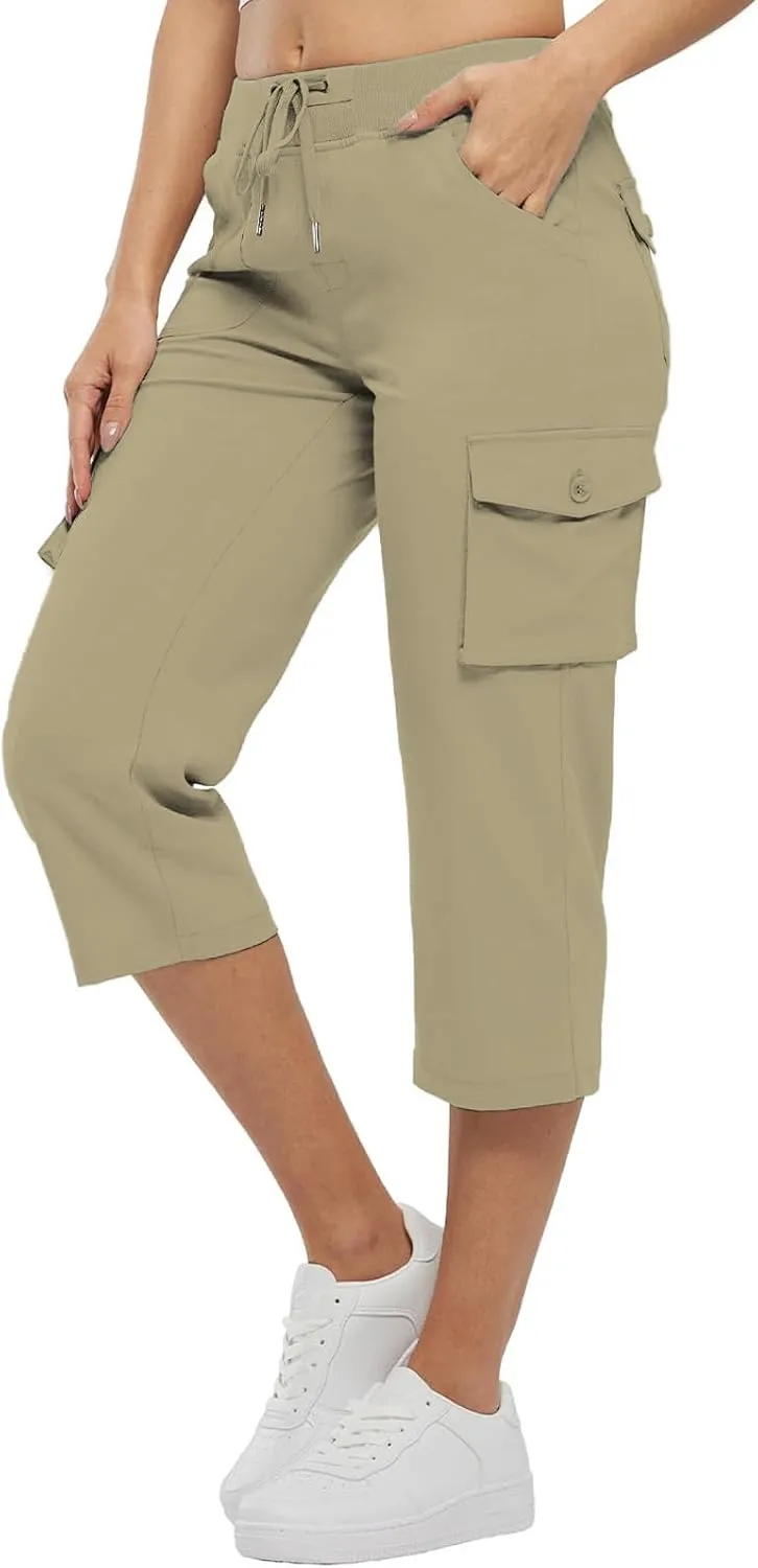 Womens Short Cargo Pants 2025 Summer Trendy Casual Drawstring Capri Pants Cropped Pants with Pocket