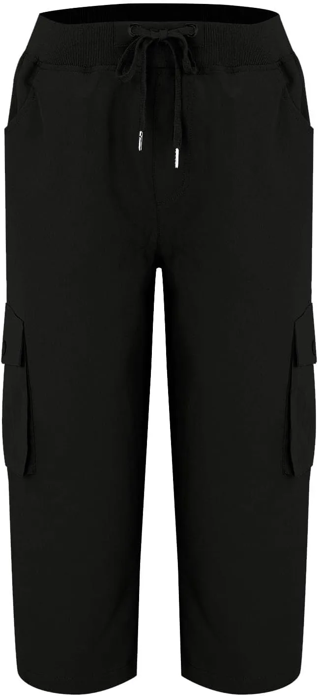 Womens Short Cargo Pants 2025 Summer Trendy Casual Drawstring Capri Pants Cropped Pants with Pocket