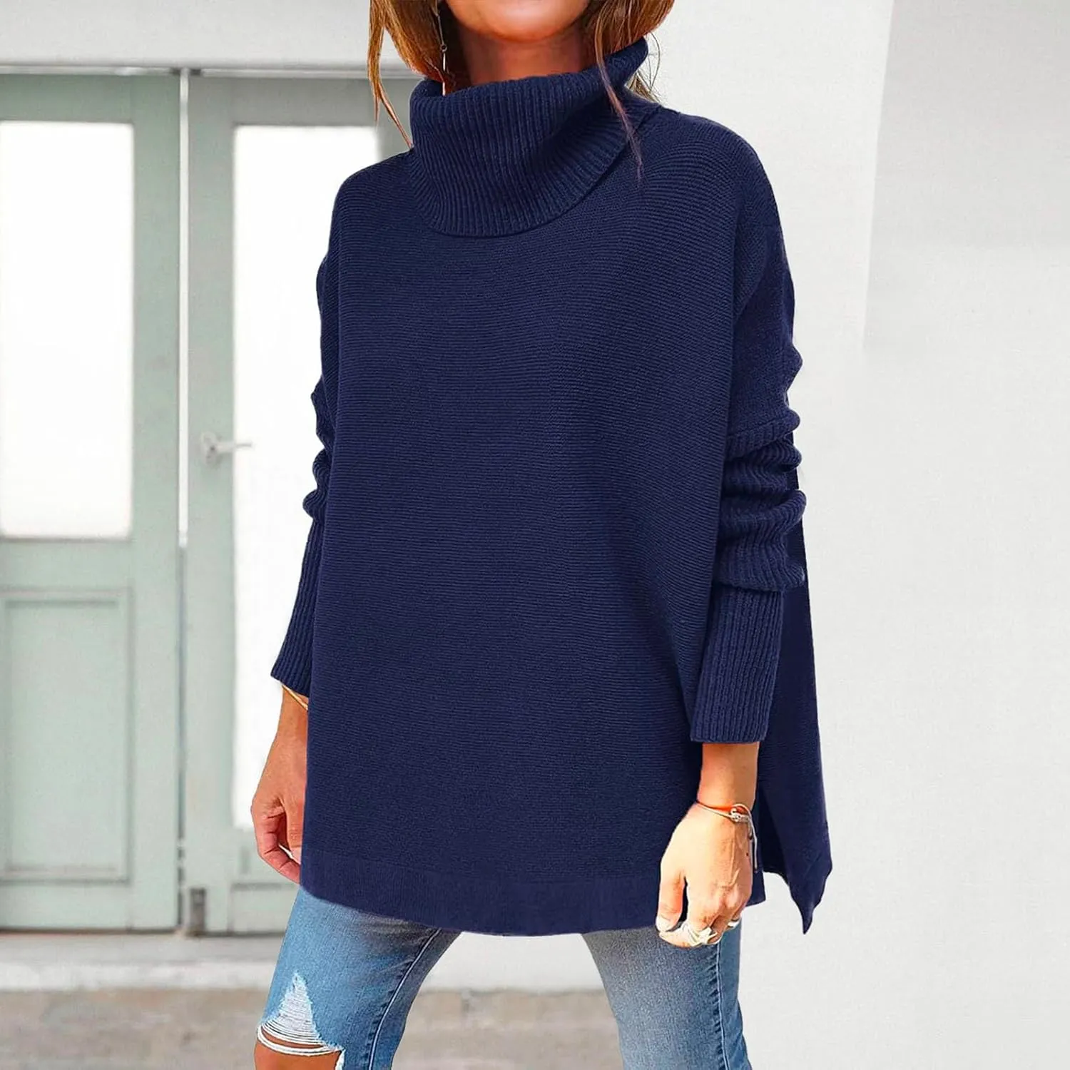 Womens Sleeve Loose Shoulder The Casual Off Pullover Long Knitted Sweater Women's Blouse Pullover Sweater Jacket