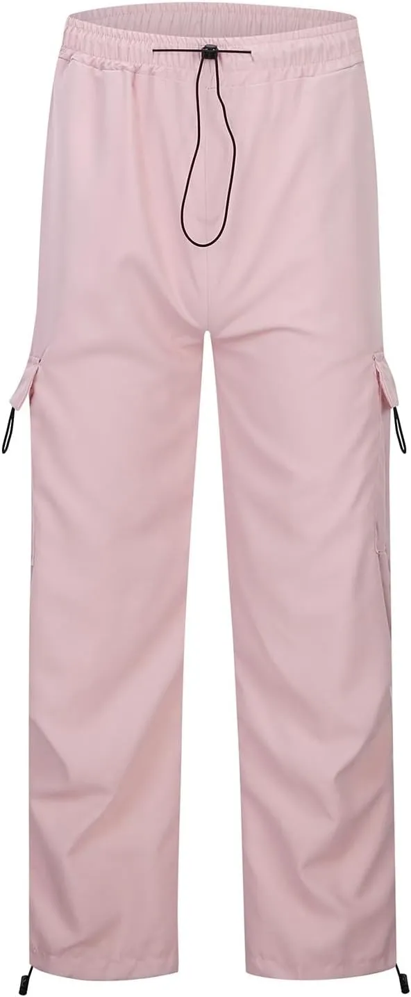 Women's Summer Cargo Parachute Pants Loose Fit Baggy Pants Elastic Drawstring Low Waist Multiple Pockets
