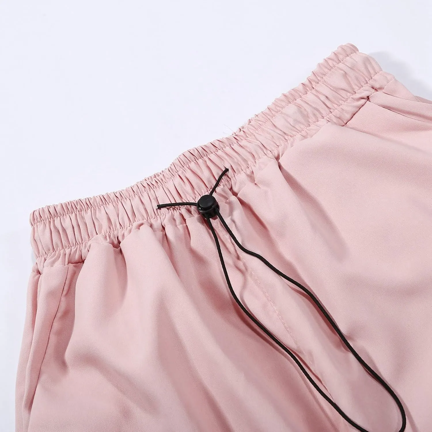 Women's Summer Cargo Parachute Pants Loose Fit Baggy Pants Elastic Drawstring Low Waist Multiple Pockets