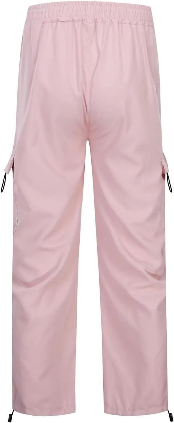 Women's Summer Cargo Parachute Pants Loose Fit Baggy Pants Elastic Drawstring Low Waist Multiple Pockets
