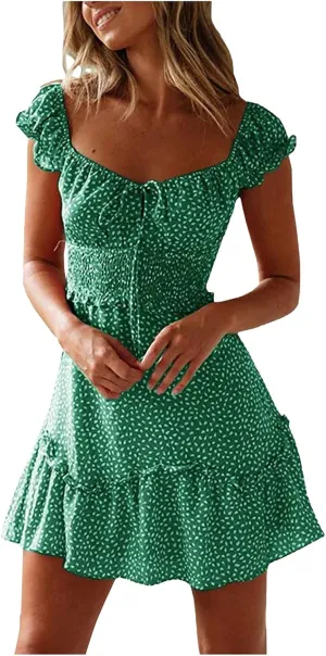 Women's Summer Floral Dresses 2024 Sleeveless Spaghetti Strap Beach Boho Dresses Swing A-Line Trendy Short Dress