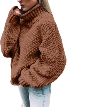 Women's Sweater Oversize Casual Solid Turtleneck Chunky Knit Long Sleeve Tops Trendy Pullover Jumper Thermal Shirts