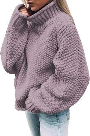 Women's Sweater Oversize Casual Solid Turtleneck Chunky Knit Long Sleeve Tops Trendy Pullover Jumper Thermal Shirts
