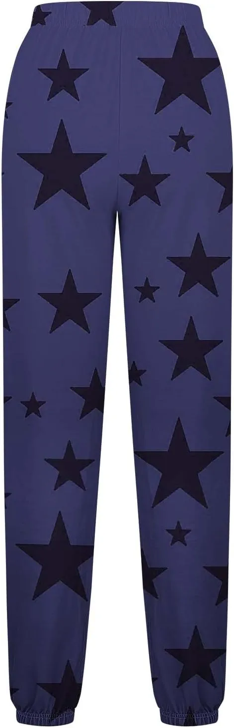 Womens Sweatpants Bound Feet Athletic Drawstring Printed Baggy Joggers with Pockets Comfy Soft Fashion Lounge Pants