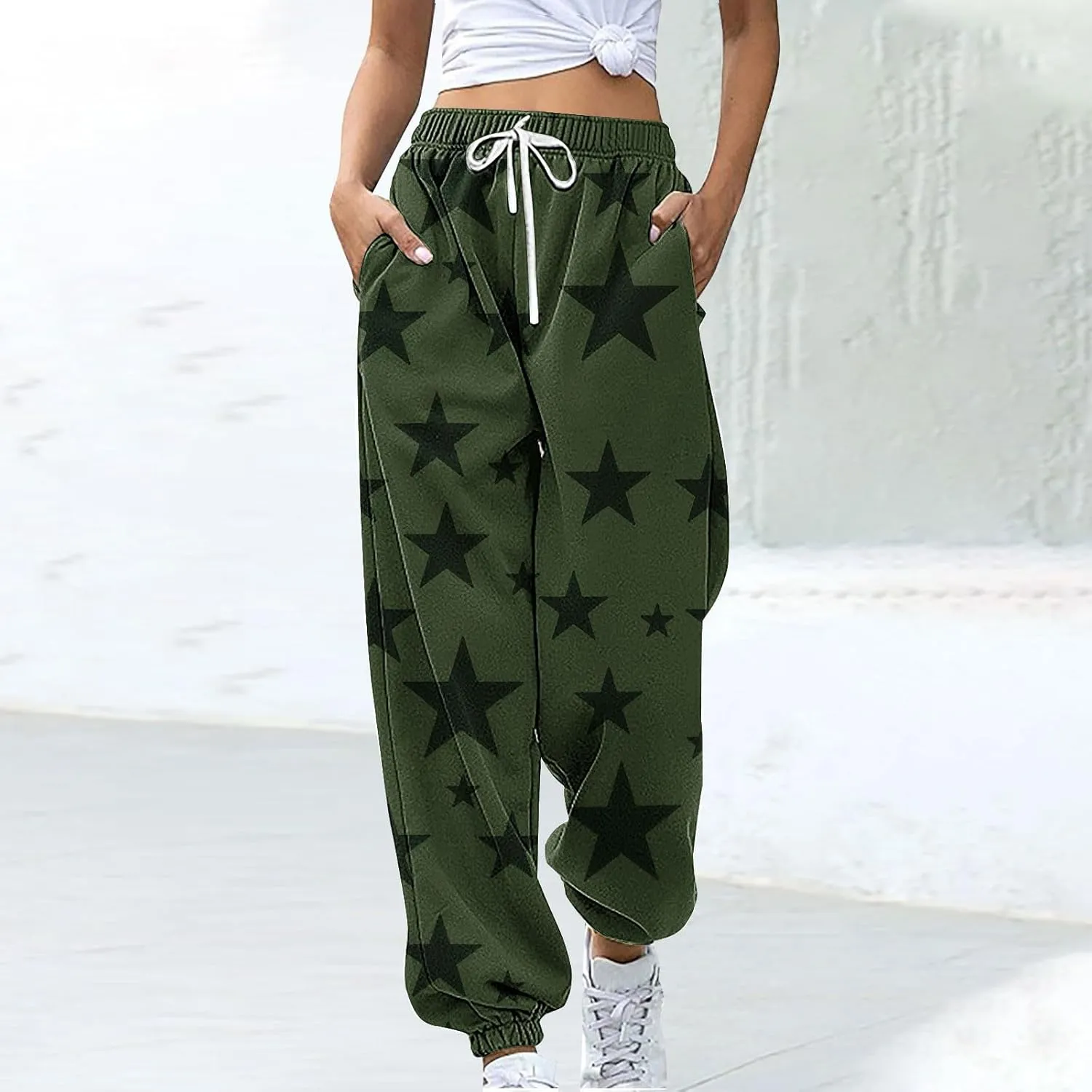 Womens Sweatpants Bound Feet Athletic Drawstring Printed Baggy Joggers with Pockets Comfy Soft Fashion Lounge Pants