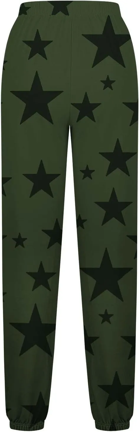 Womens Sweatpants Bound Feet Athletic Drawstring Printed Baggy Joggers with Pockets Comfy Soft Fashion Lounge Pants