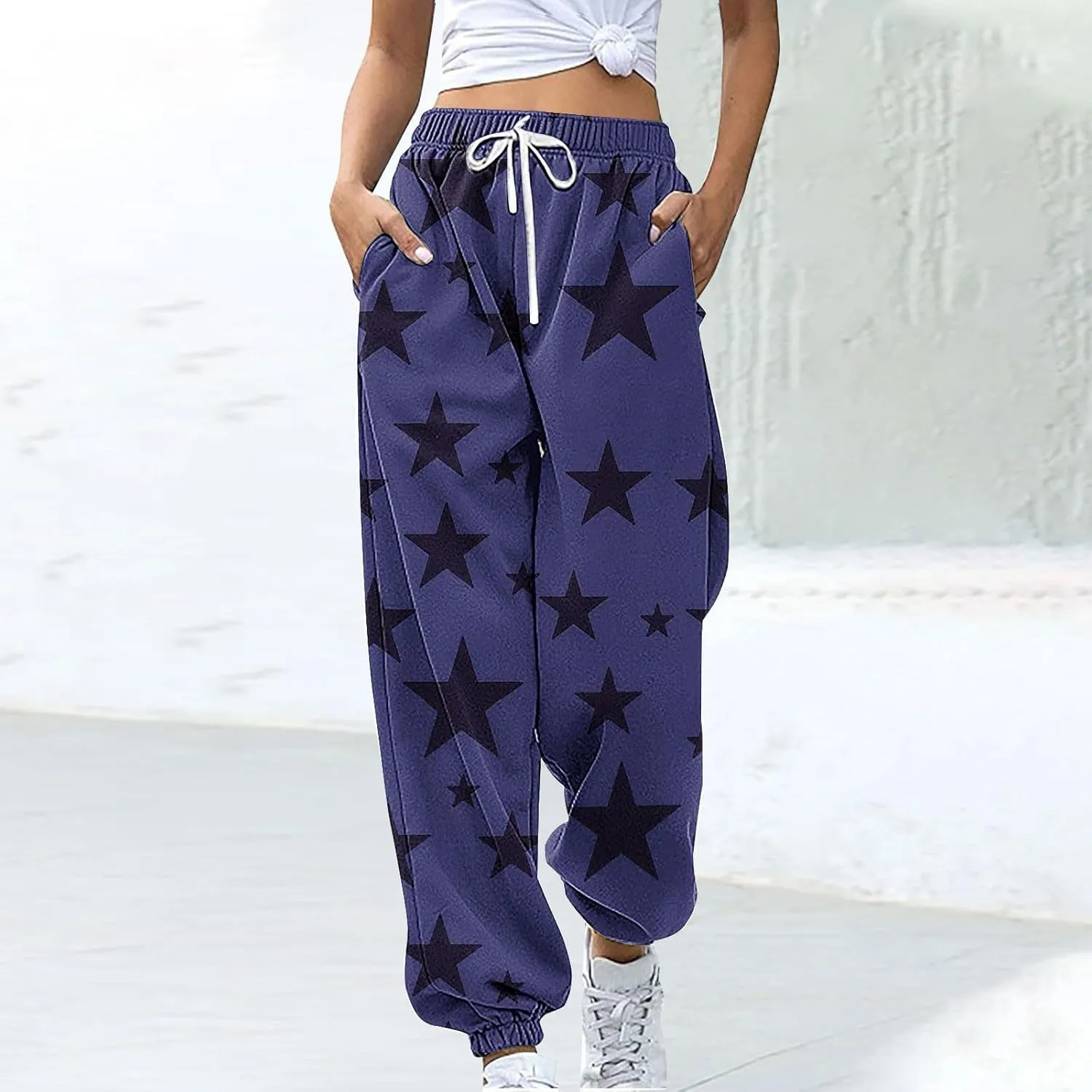 Womens Sweatpants Bound Feet Athletic Drawstring Printed Baggy Joggers with Pockets Comfy Soft Fashion Lounge Pants