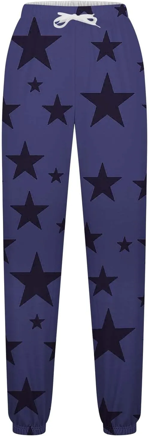 Womens Sweatpants Bound Feet Athletic Drawstring Printed Baggy Joggers with Pockets Comfy Soft Fashion Lounge Pants