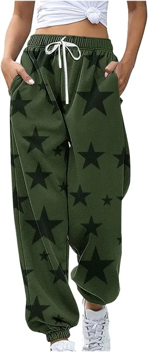 Womens Sweatpants Bound Feet Athletic Drawstring Printed Baggy Joggers with Pockets Comfy Soft Fashion Lounge Pants