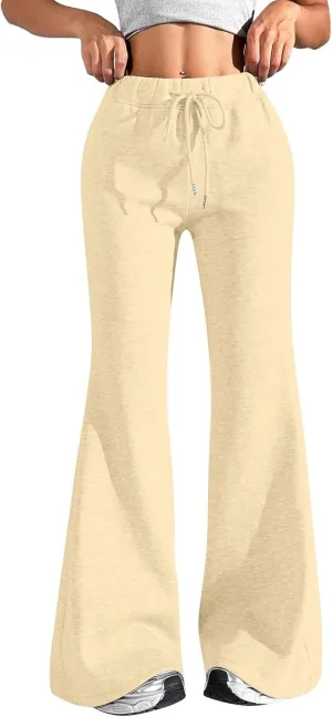 Womens Sweatpants Elastic High Waisted Fleece Lined Joggers with Pockets Baggy Wide Leg Flare Sweatpants