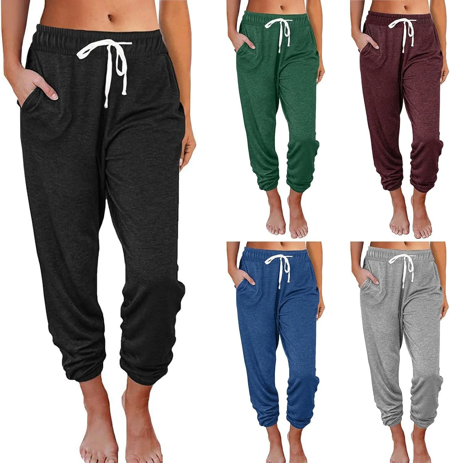 Womens Sweatpants with Pockets Track Joggers Drawstring Elastic Waist Pants Soft Jogger Sweatpants Lounge Pajama Pants