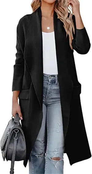 Womens Trench Coats Cardigan Jacket Lapel Open Front Jacket Wool Blend Coat Lightweight Winter Jackets for Women