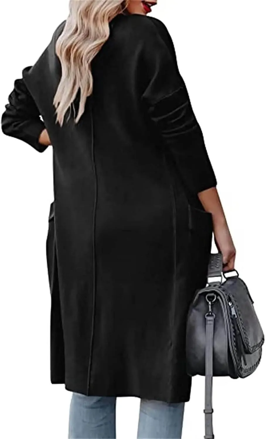 Womens Trench Coats Cardigan Jacket Lapel Open Front Jacket Wool Blend Coat Lightweight Winter Jackets for Women