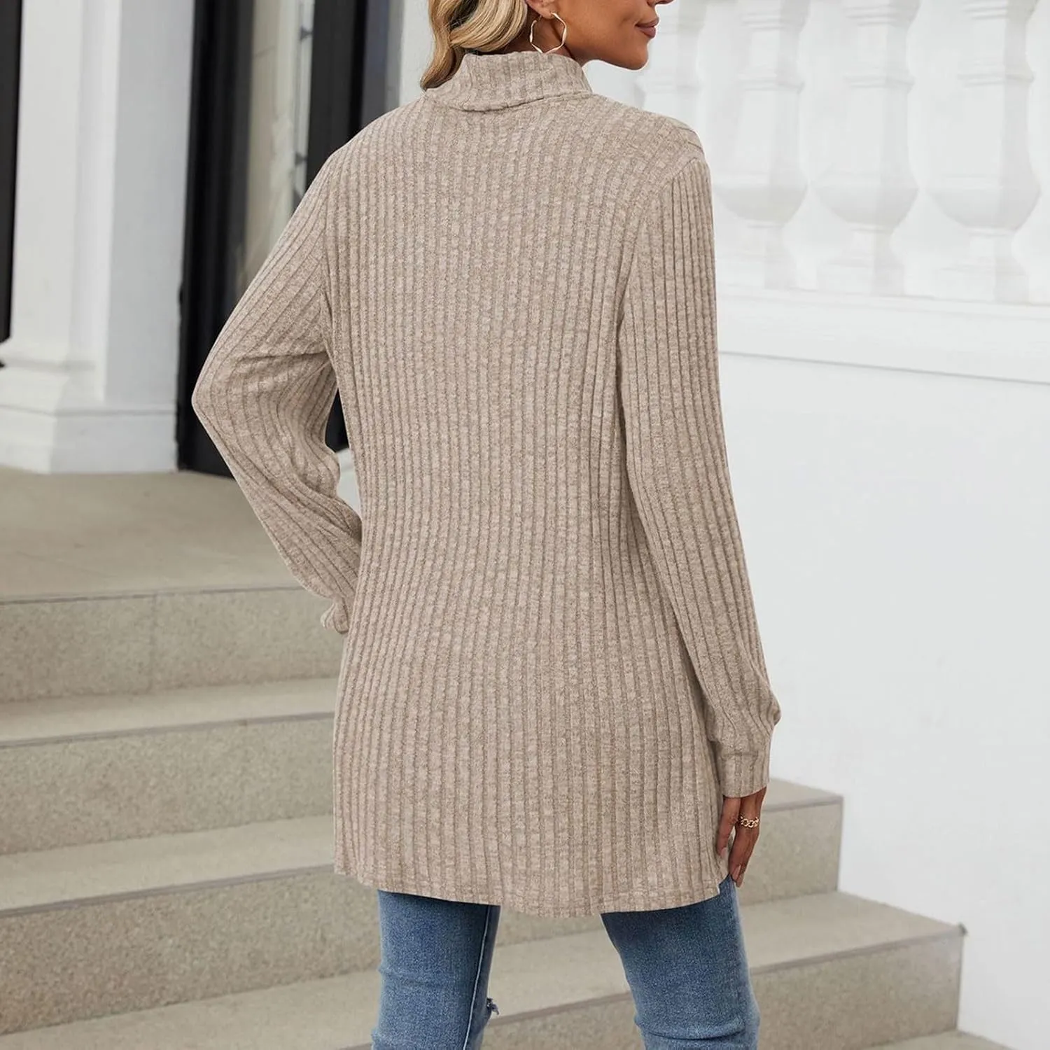 Womens Tunic Tops Sweater Turtleneck Long Sleeve Shirts Oversized Sweaters Pullover with Pockets Fall Fashion 2024