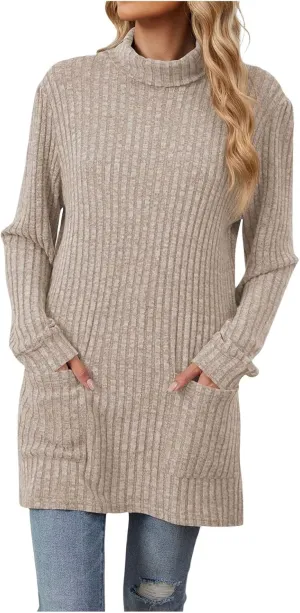 Womens Tunic Tops Sweater Turtleneck Long Sleeve Shirts Oversized Sweaters Pullover with Pockets Fall Fashion 2024