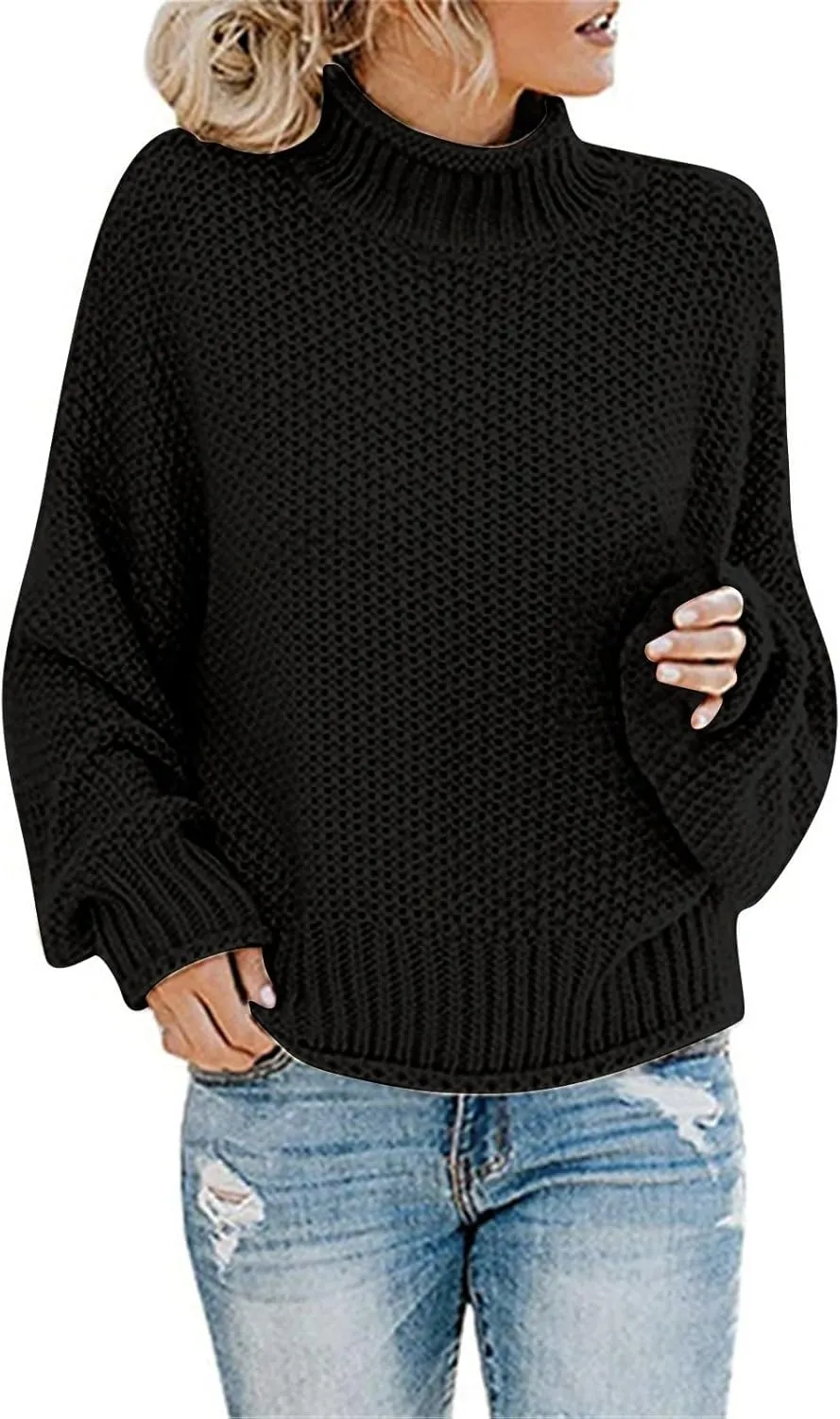 Womens Turtleneck Oversized Long Sleeve Fall Sweater 2023 Plus Size Tunic Pullover Mock Neck Sweaters Ribbed Knit Tops