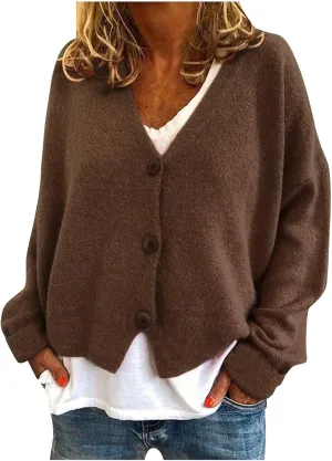 Women's Vintage Preppy Cable Knit Cardigan Sweather Casual Plain Artistic Aesthetic Oversized Crop Jacket Tops Clothes