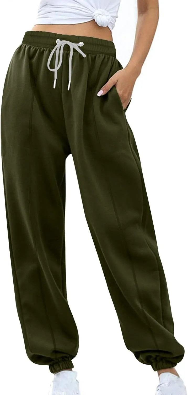 Women's Warm Sherpa Lined Sweatpants Baggy Joggers Causal Winter Fleece Pants Thermal High Waisted Hiking Track Pants
