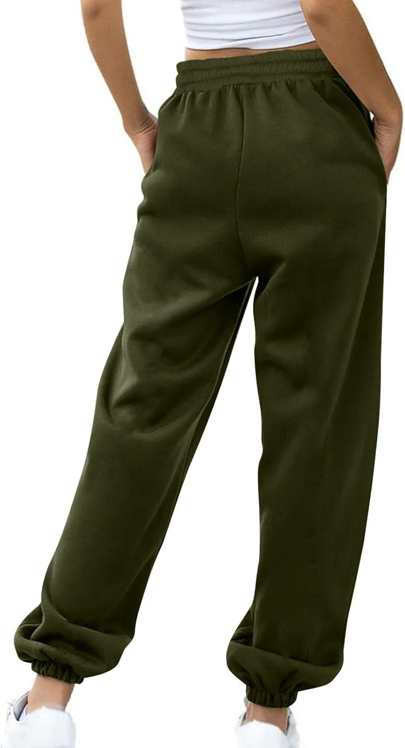 Women's Warm Sherpa Lined Sweatpants Baggy Joggers Causal Winter Fleece Pants Thermal High Waisted Hiking Track Pants