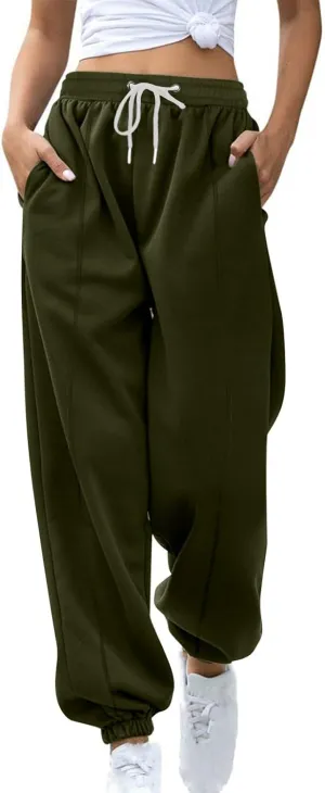 Women's Warm Sherpa Lined Sweatpants Baggy Joggers Causal Winter Fleece Pants Thermal High Waisted Hiking Track Pants
