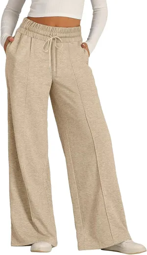 Womens Wide Leg Sweatpants Lightweight High Waisted Joggers with Pockets Baggy Comfy Drawstring Lounge Pants 2024