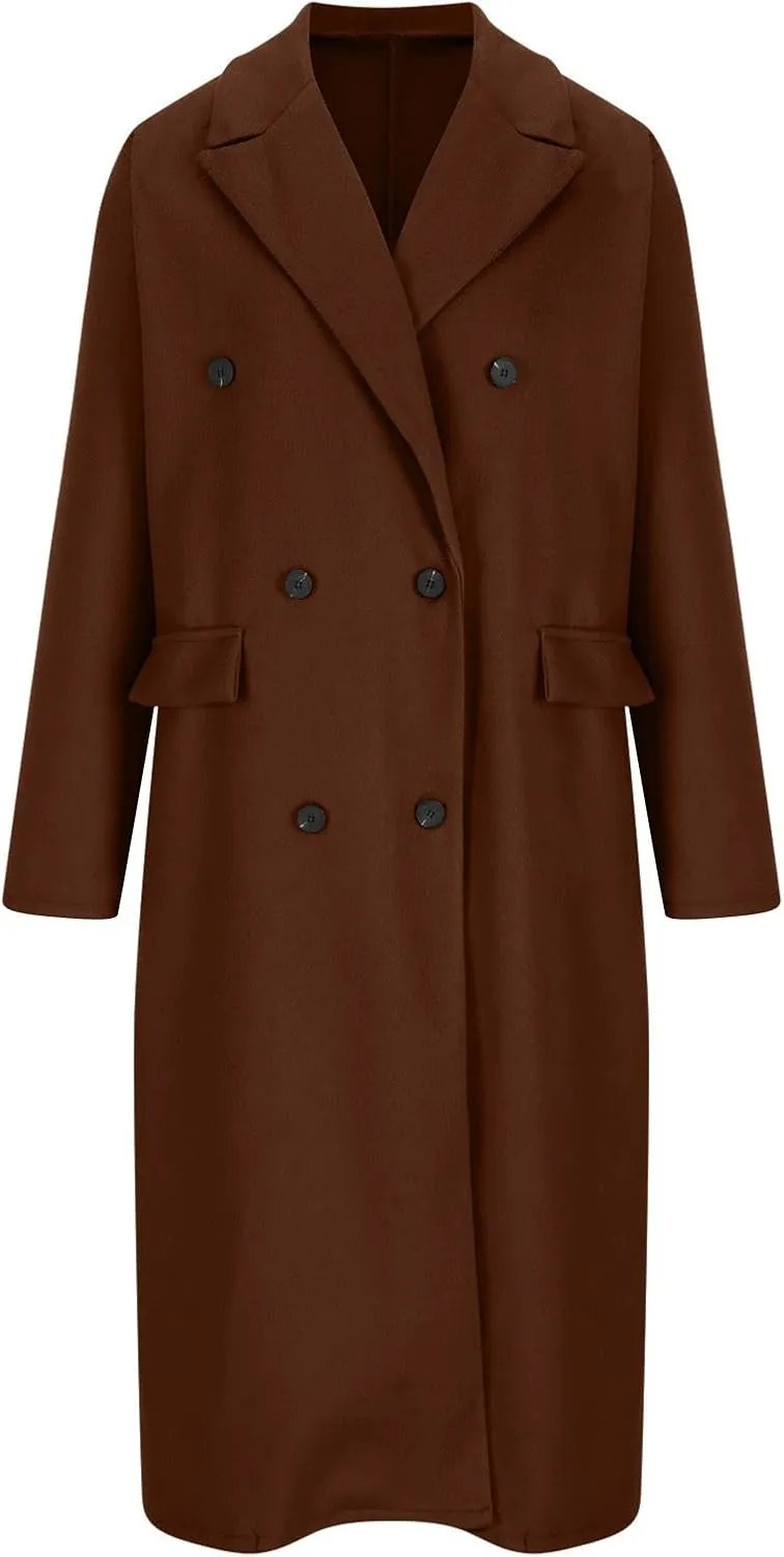Womens Winter Coat Jacket Classic Soild Open Front Single-Breasted Peacoat Comfort Wool Blend Lapel Collar Long Jacket