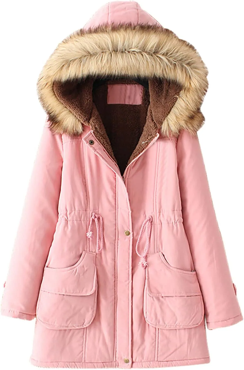 Womens Winter Coats Mid Length Puffer Coat Sherpa Lined Warm Heavy Jackets Thickened Windproof Outerwear with Hood