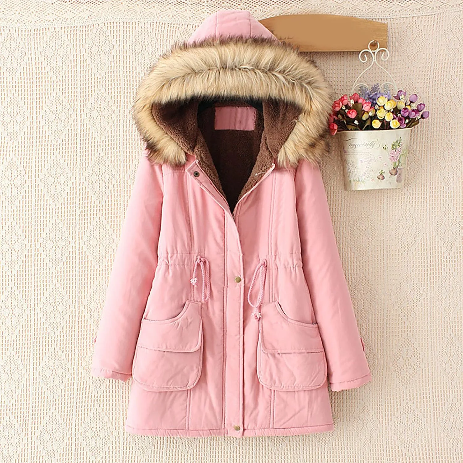 Womens Winter Coats Mid Length Puffer Coat Sherpa Lined Warm Heavy Jackets Thickened Windproof Outerwear with Hood