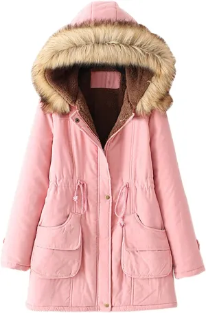 Womens Winter Coats Mid Length Puffer Coat Sherpa Lined Warm Heavy Jackets Thickened Windproof Outerwear with Hood