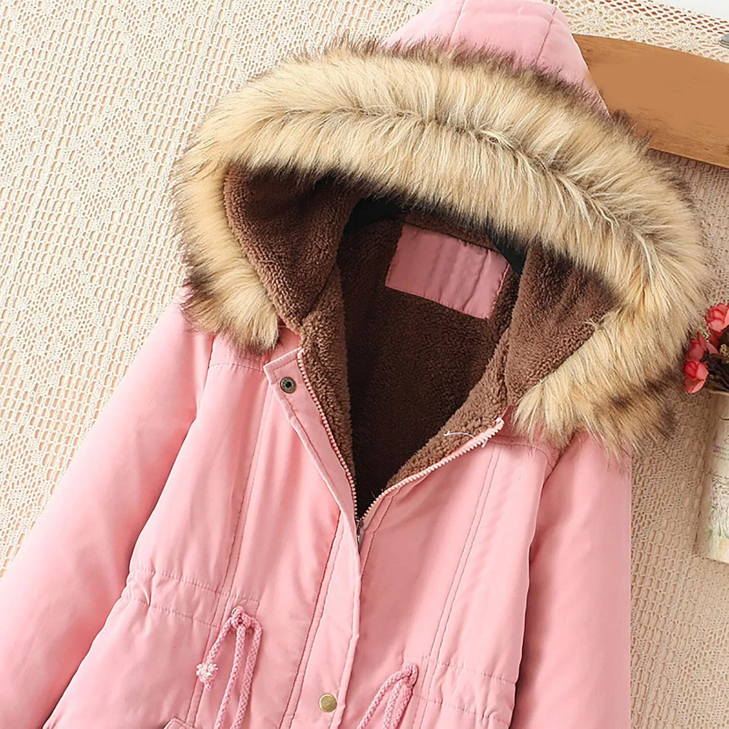 Womens Winter Coats Mid Length Puffer Coat Sherpa Lined Warm Heavy Jackets Thickened Windproof Outerwear with Hood