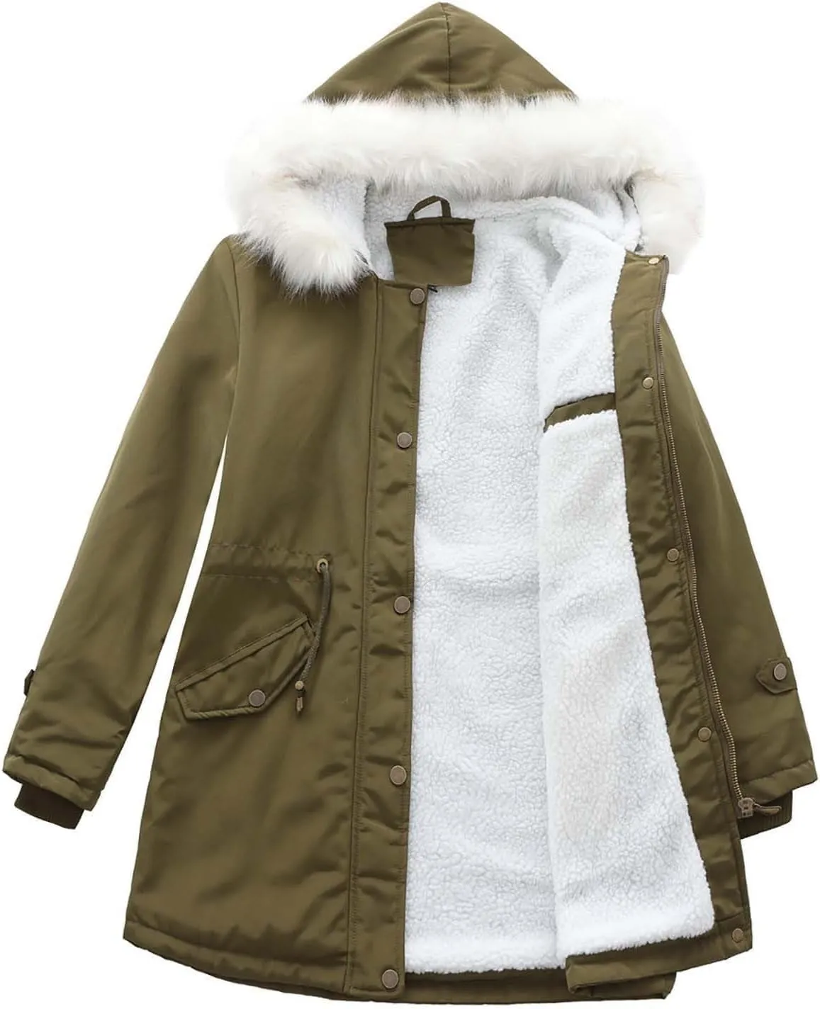 Womens Winter Fleece Jackets Warm Jackets with Faux Fur Removable Hood Casual Zipper Coats Thicken Parka