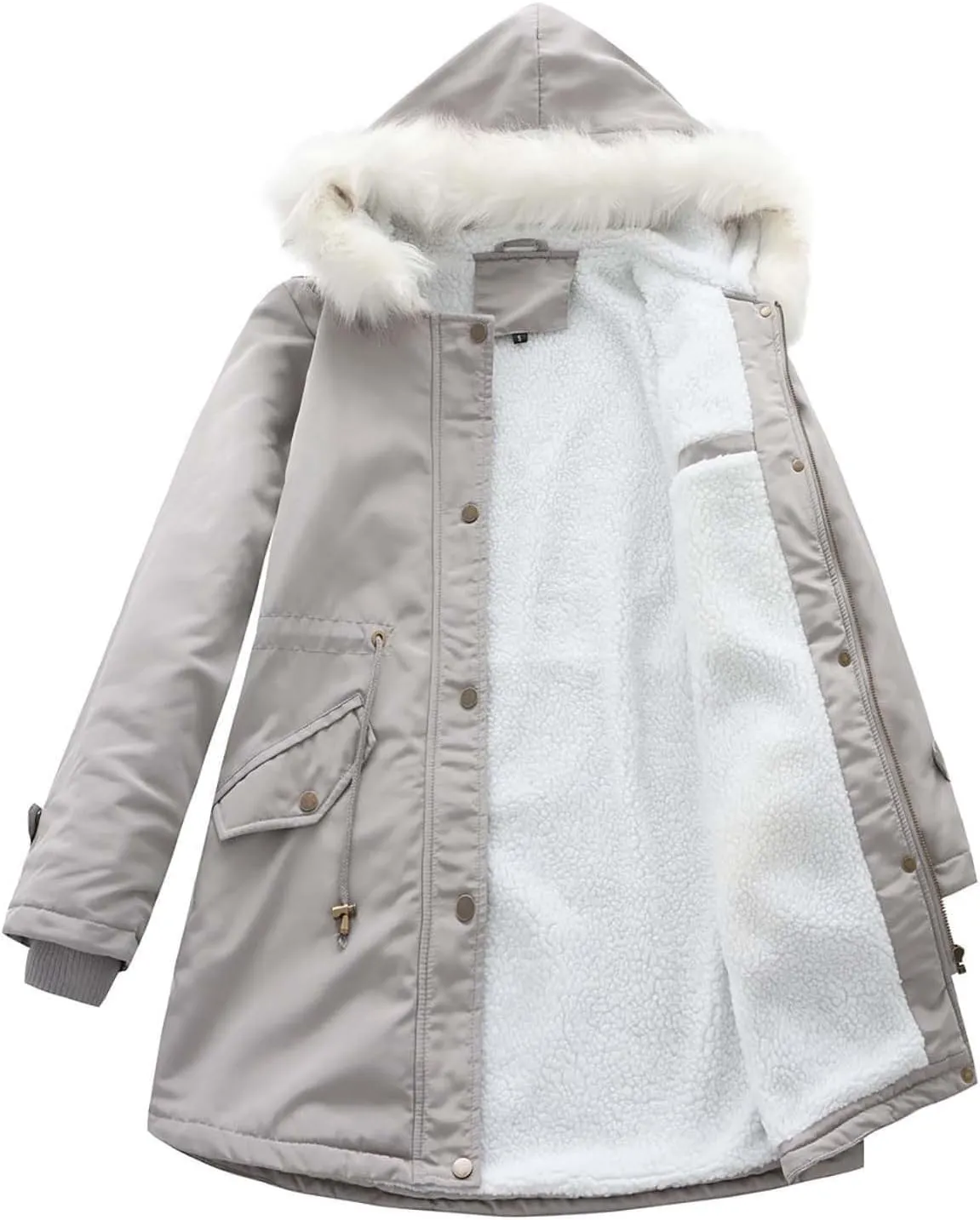 Womens Winter Fleece Jackets Warm Jackets with Faux Fur Removable Hood Casual Zipper Coats Thicken Parka
