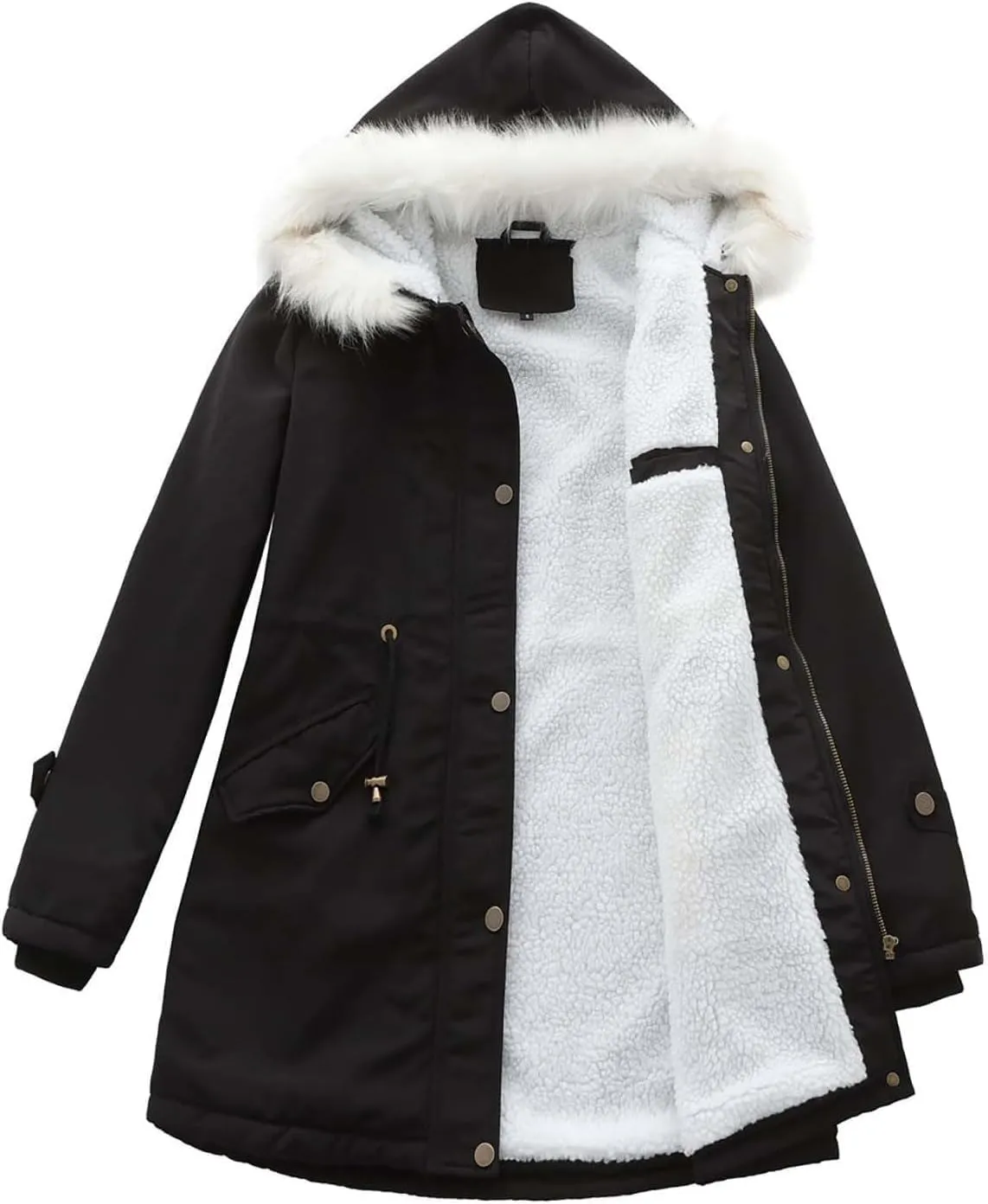Womens Winter Fleece Jackets Warm Jackets with Faux Fur Removable Hood Casual Zipper Coats Thicken Parka