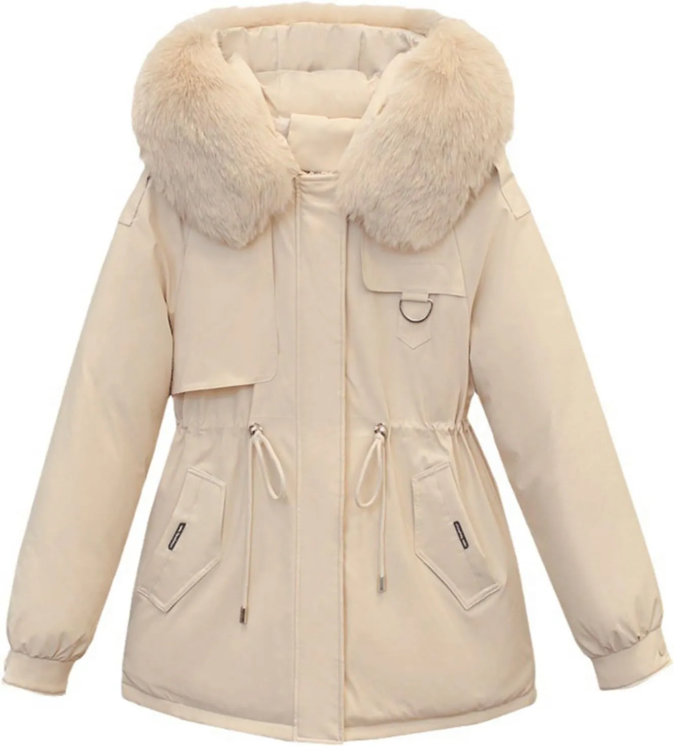 Women's Winter Thicken Puffer Coat Warm Fleece Lined Casual Down Jacket Faux Fur Hood Military Jacket Parka Travel