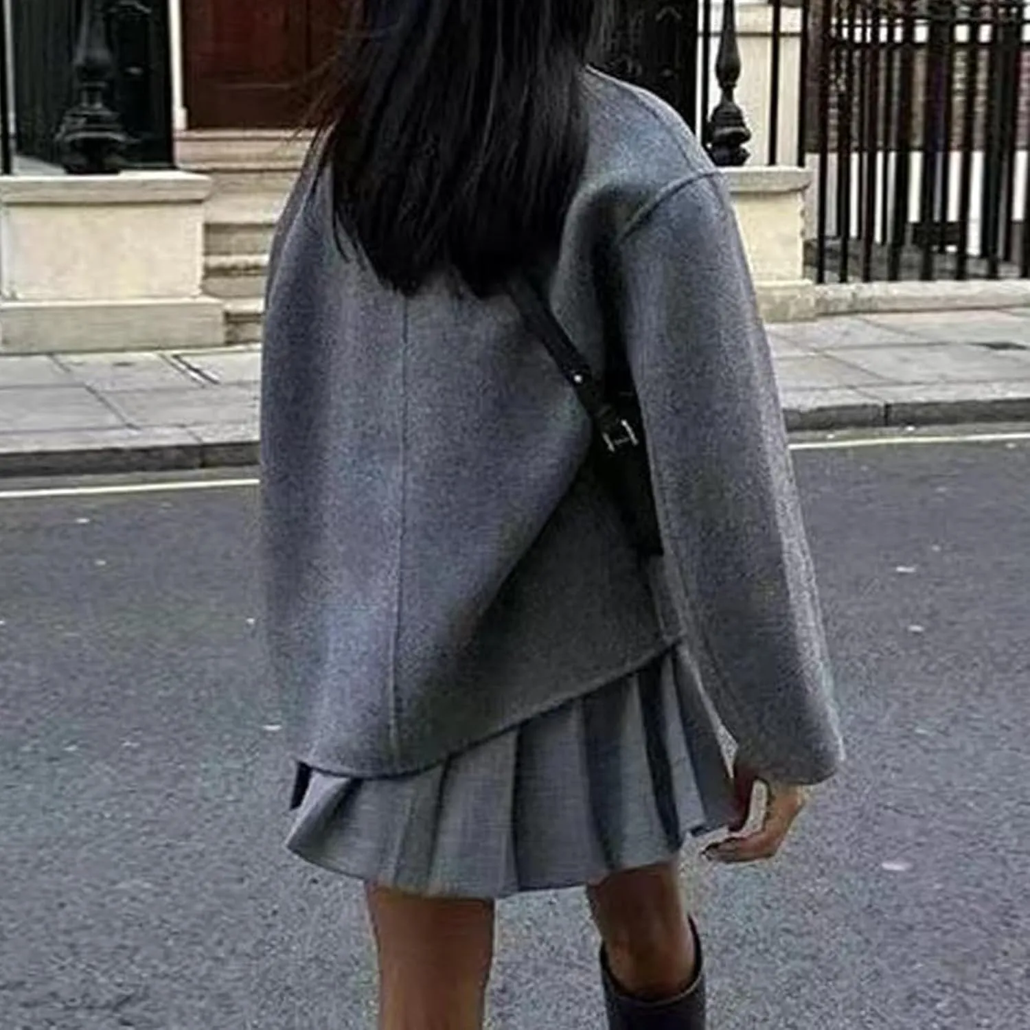 Womens Wool Blend Coat Casual Short Double Breasted Coats Oversized Stand Collar Jackets Winter Pea Coat