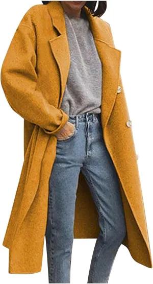 Women's Wool Blend Coat Oversized Single Breasted Long Trench Overcoat Notched Collar Winter Clothes Outerwear