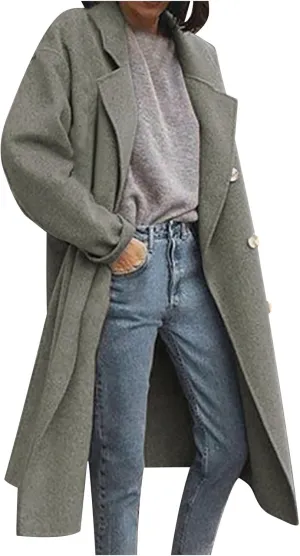 Women's Wool Blend Coat Oversized Single Breasted Long Trench Overcoat Notched Collar Winter Clothes Outerwear