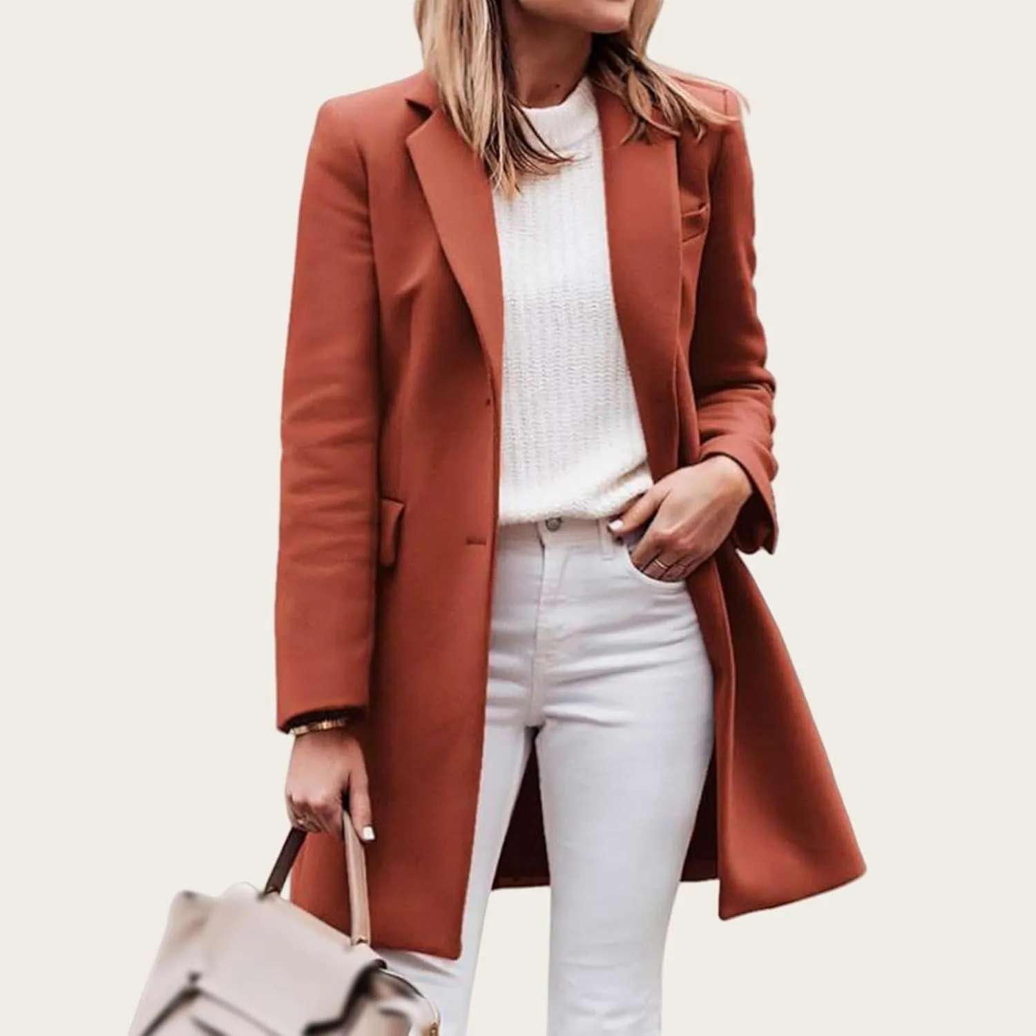 Womens Wool Blend Jacket Notched Shawl Collar Single Breasted Pea Coat Fashion Mid Long Overcoat
