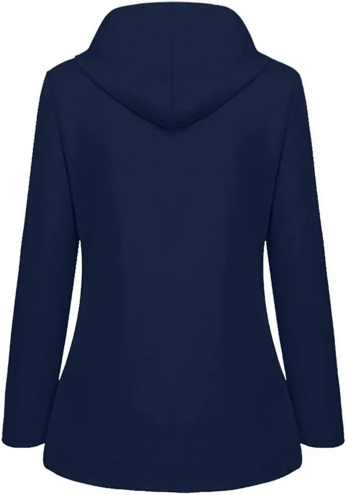 Women'sLong Sleeve Trench Jacket Fashion 2024 Solid With Button Outdoor Raincoat Winter Comfy Hooded Windbreaker