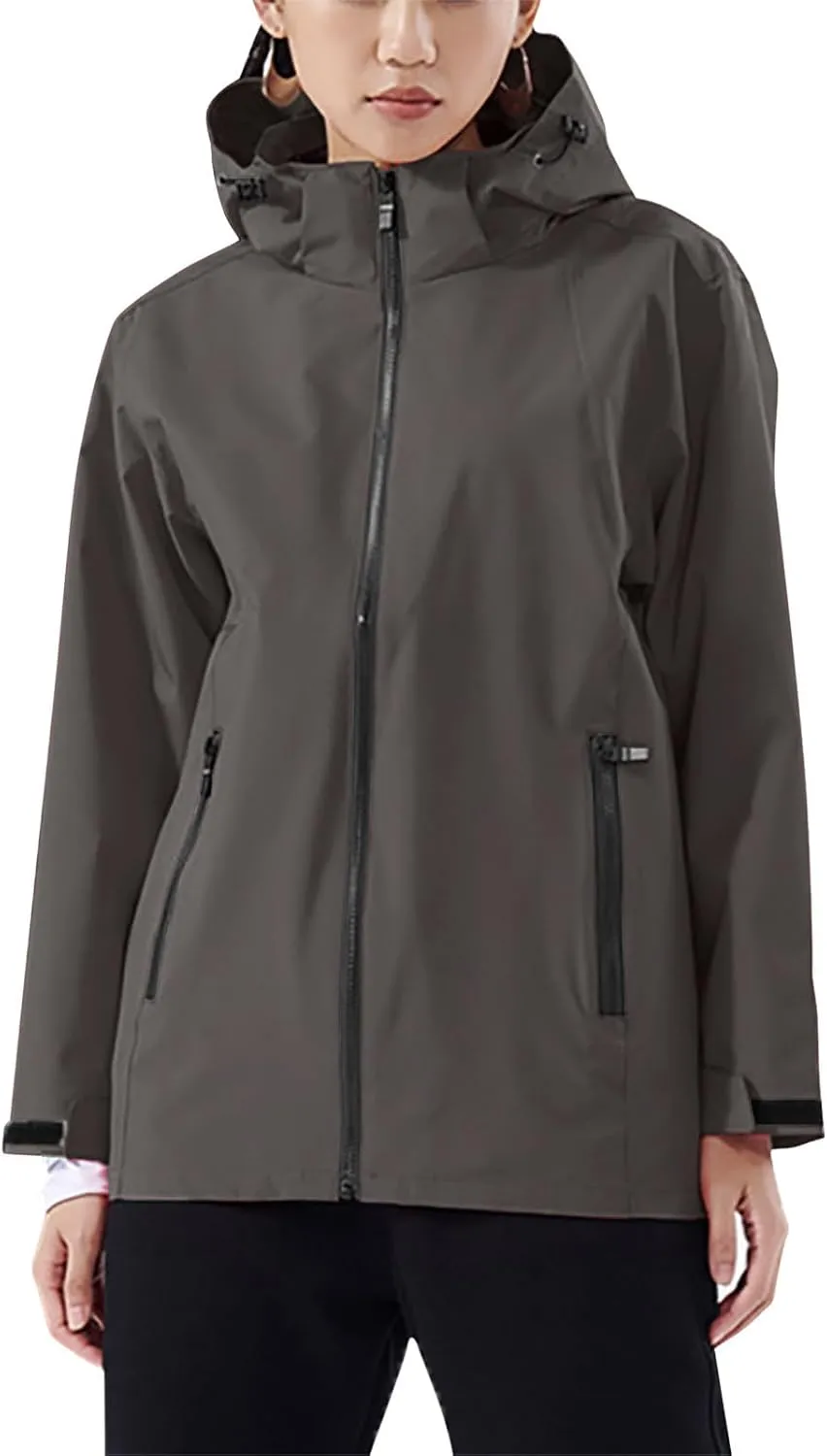 Women'sLoose Fit Hooded Windproof Fashion Winter Solid Long Sleeved Jacket Coats Classic Zipper With Pockets Jacket