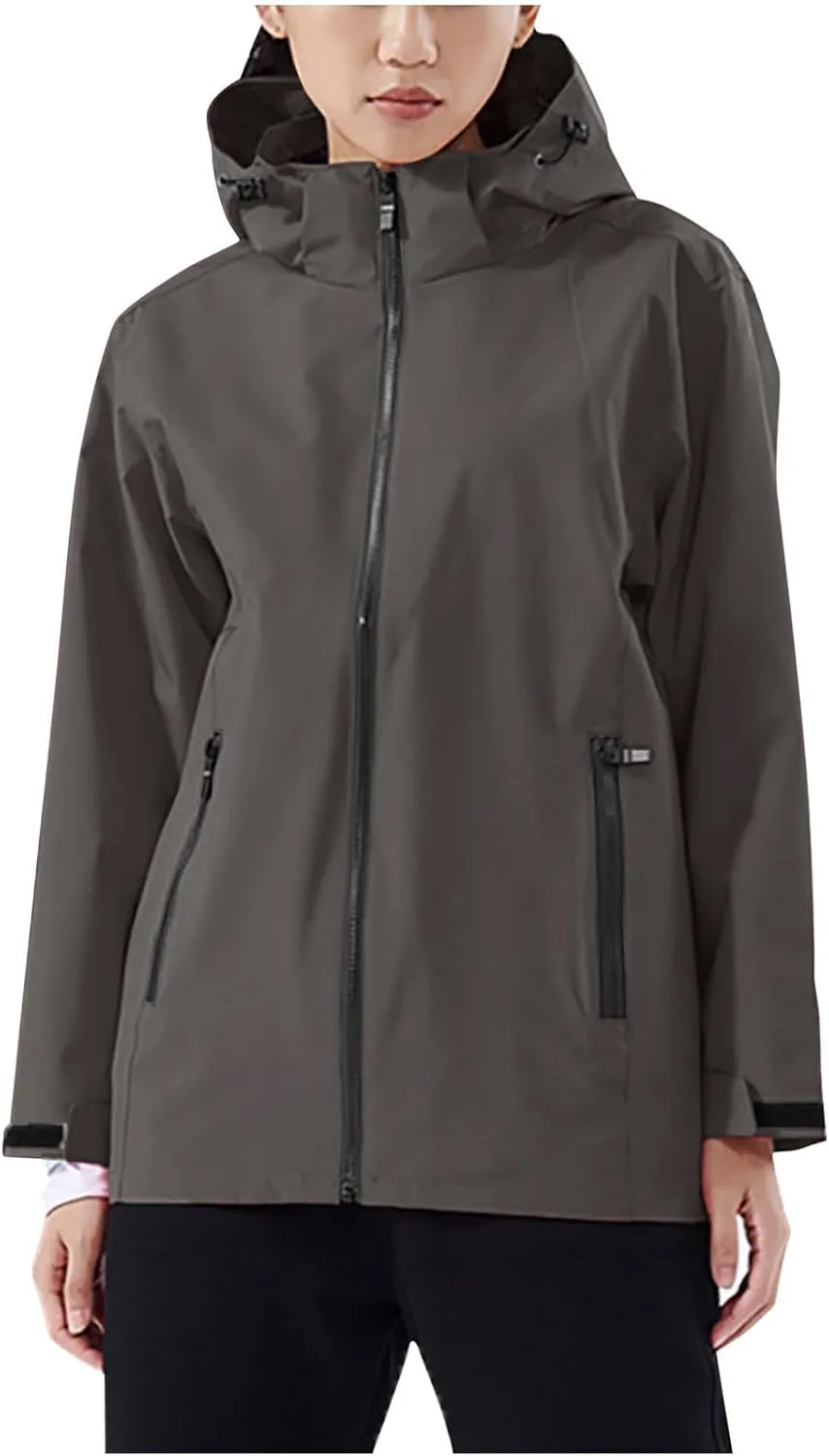 Women'sLoose Fit Hooded Windproof Fashion Winter Solid Long Sleeved Jacket Coats Classic Zipper With Pockets Jacket